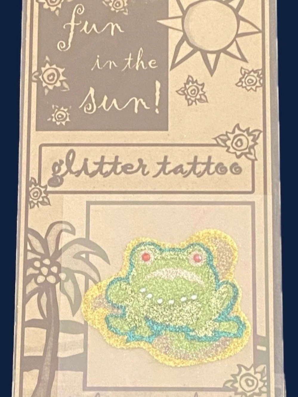 Vintage Y2K 2001 Fun in the Sun Glitter Temporary Tattoo Frog World End Imports